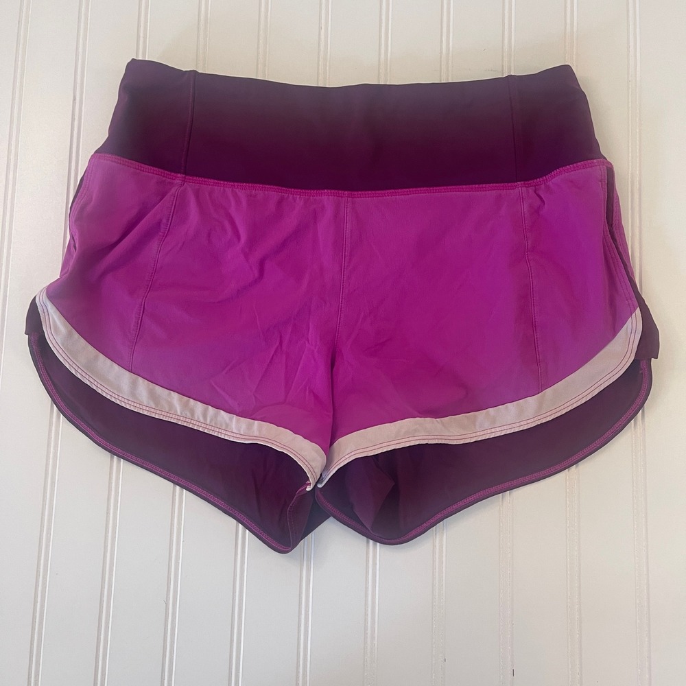 Athleta Women Purple Pink Colorblock Running Shorts Size Small Pocket Liner